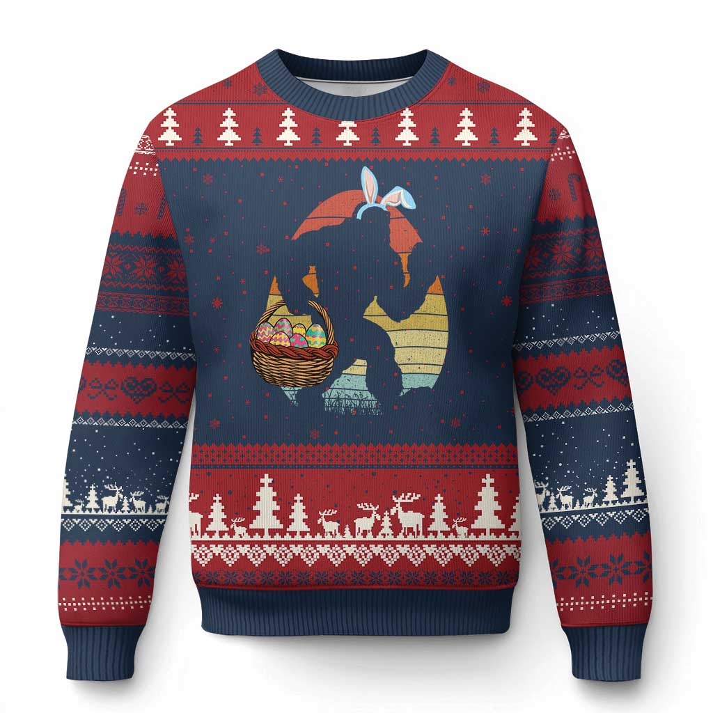 Bigfoot Easter Ugly Christmas Sweater Bunny Sasquatch Eggs Retro TS10 Navy Red Print Your Wear