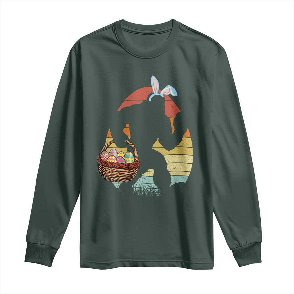 Bigfoot Easter Long Sleeve Shirt Bunny Sasquatch Eggs Retro TS10 Dark Forest Green Print Your Wear