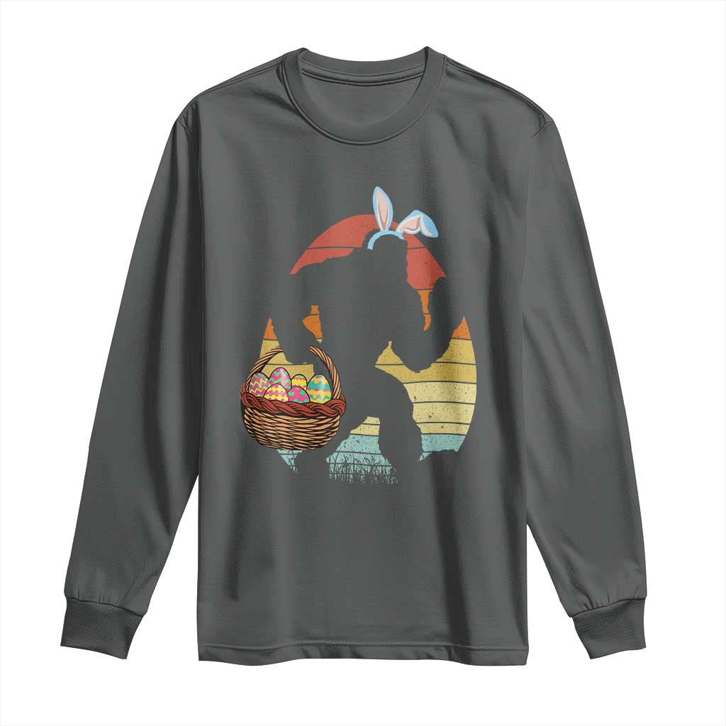 Bigfoot Easter Long Sleeve Shirt Bunny Sasquatch Eggs Retro TS10 Dark Heather Print Your Wear