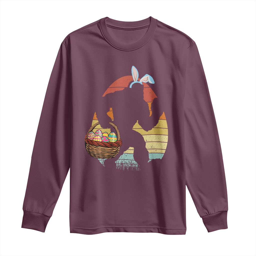 Bigfoot Easter Long Sleeve Shirt Bunny Sasquatch Eggs Retro TS10 Maroon Print Your Wear