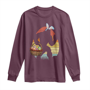 Bigfoot Easter Long Sleeve Shirt Bunny Sasquatch Eggs Retro TS10 Maroon Print Your Wear