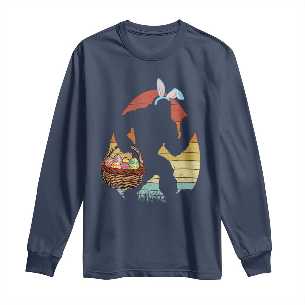 Bigfoot Easter Long Sleeve Shirt Bunny Sasquatch Eggs Retro TS10 Navy Print Your Wear
