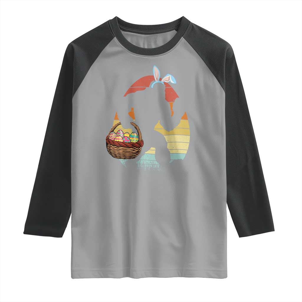 Bigfoot Easter Raglan Shirt Bunny Sasquatch Eggs Retro TS10 Sport Gray Black Print Your Wear