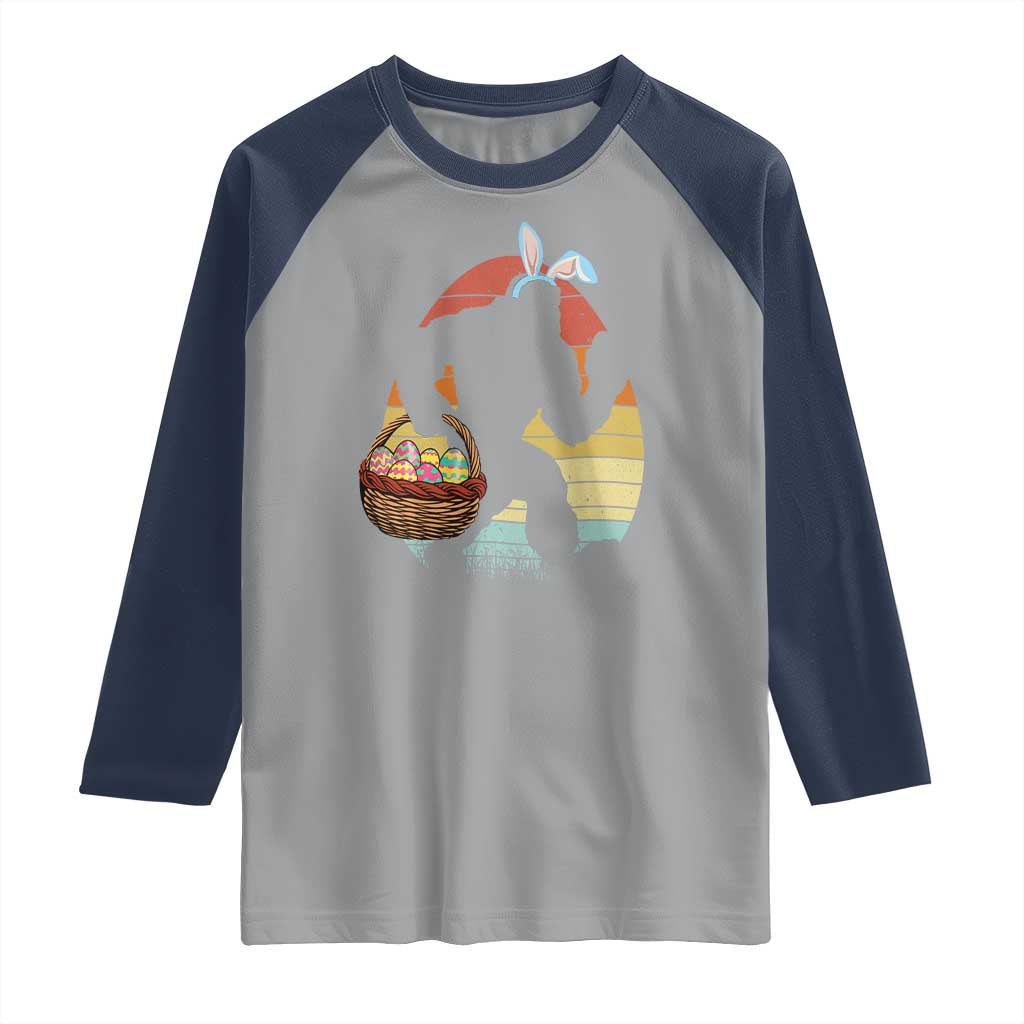 Bigfoot Easter Raglan Shirt Bunny Sasquatch Eggs Retro TS10 Sport Gray Navy Print Your Wear