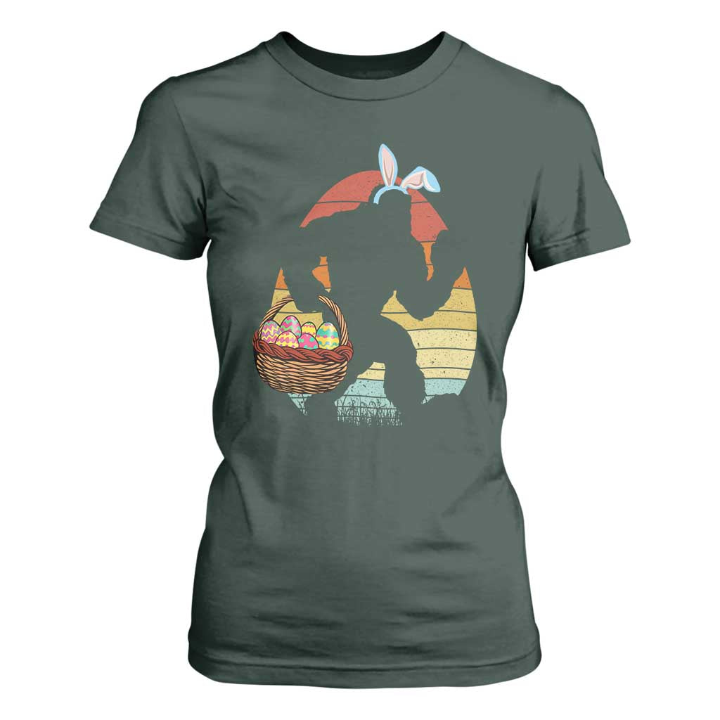 Bigfoot Easter T Shirt For Women Bunny Sasquatch Eggs Retro TS10 Dark Forest Green Print Your Wear