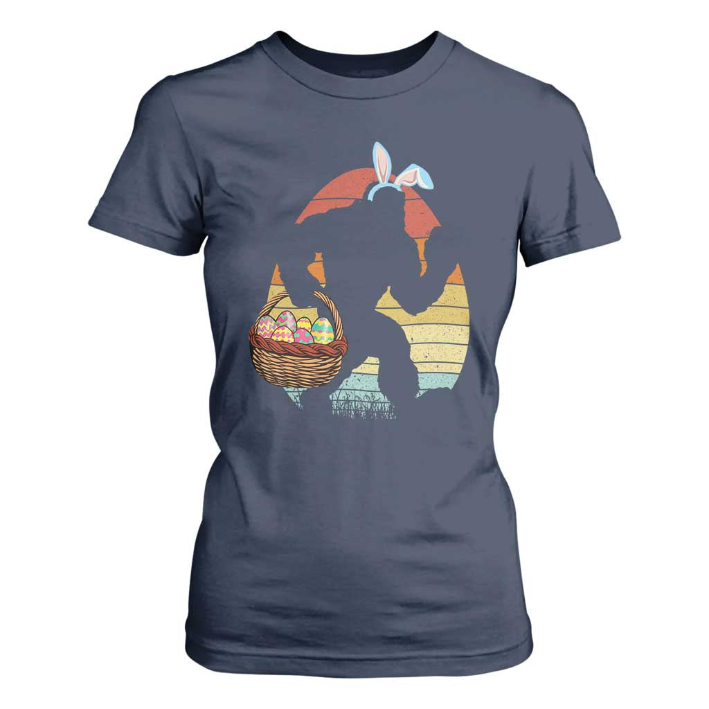 Bigfoot Easter T Shirt For Women Bunny Sasquatch Eggs Retro TS10 Navy Print Your Wear