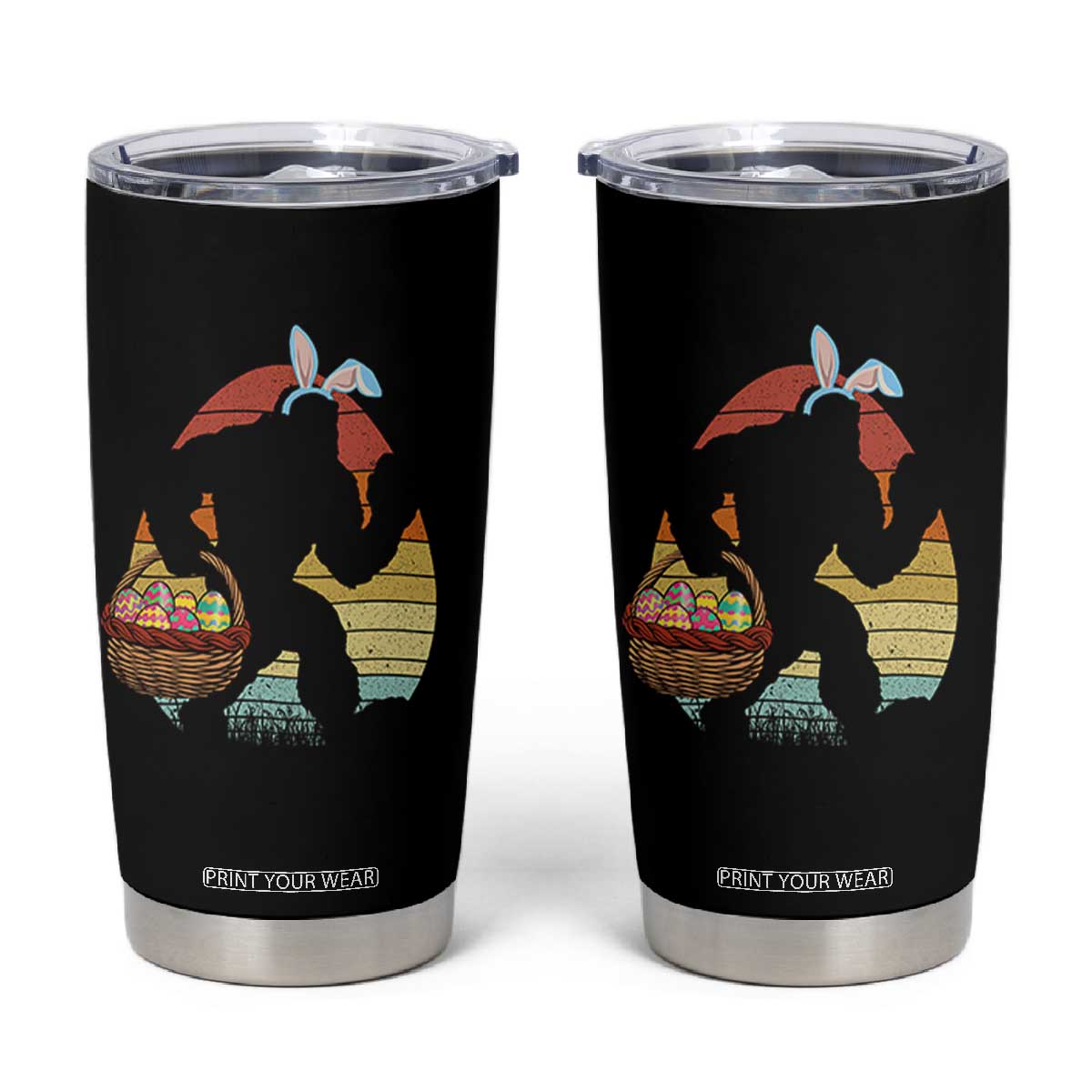 Bigfoot Easter Tumbler Cup Bunny Sasquatch Eggs Retro TS10 Black Print Your Wear