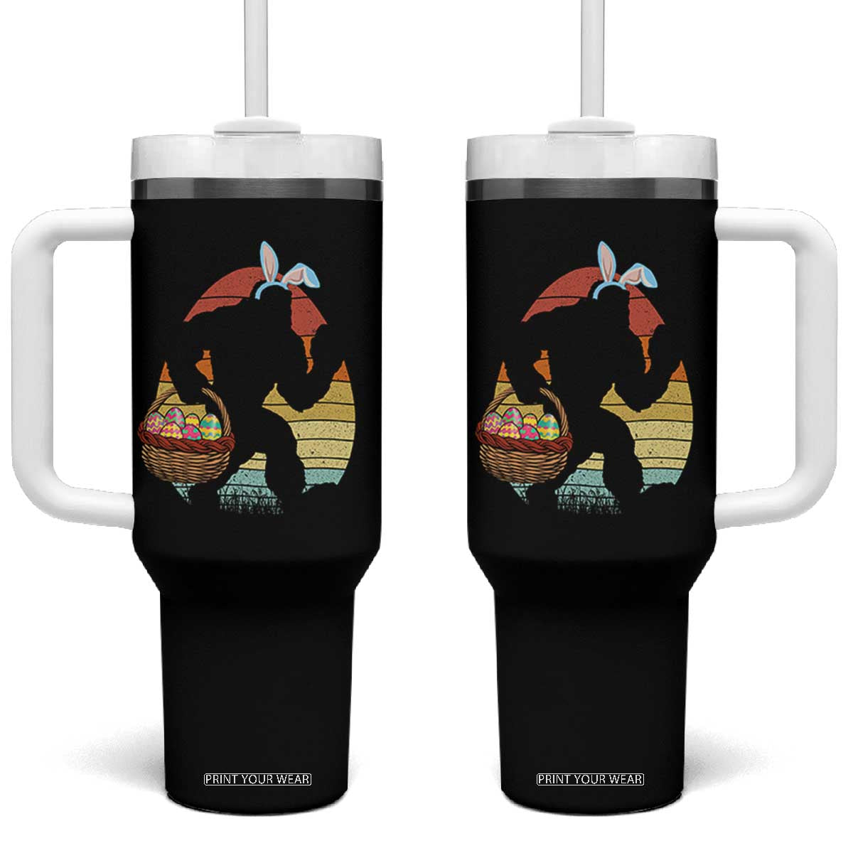 Bigfoot Easter Tumbler With Handle Bunny Sasquatch Eggs Retro TS10 One Size: 40 oz Black Print Your Wear