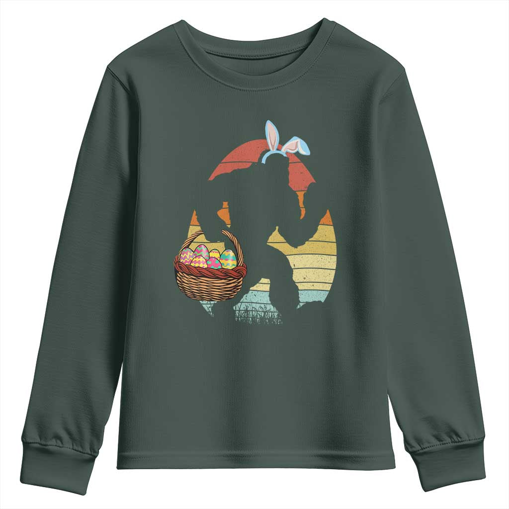 Bigfoot Easter Youth Sweatshirt Bunny Sasquatch Eggs Retro TS10 Dark Forest Green Print Your Wear