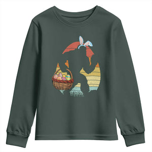 Bigfoot Easter Youth Sweatshirt Bunny Sasquatch Eggs Retro TS10 Dark Forest Green Print Your Wear