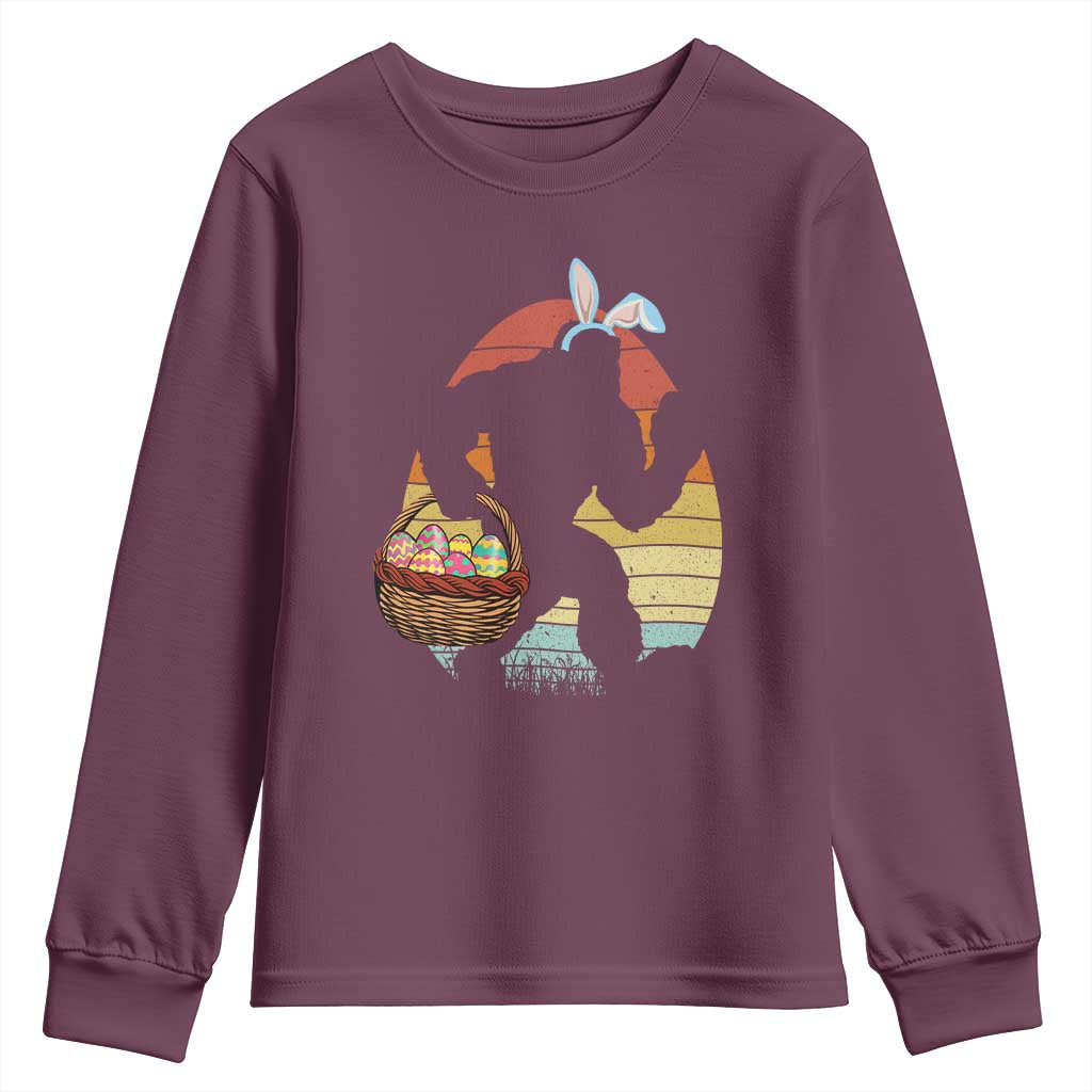 Bigfoot Easter Youth Sweatshirt Bunny Sasquatch Eggs Retro TS10 Maroon Print Your Wear
