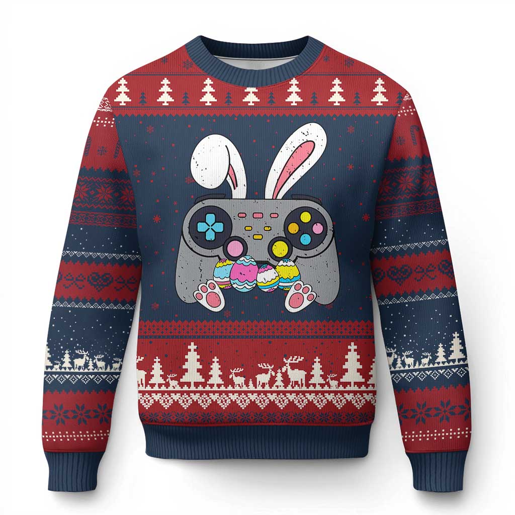 Easter Video Game Ugly Christmas Sweater Bunny Eggs Gaming Gamer TS10 Navy Red Print Your Wear