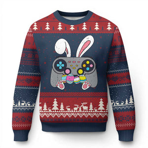 Easter Video Game Ugly Christmas Sweater Bunny Eggs Gaming Gamer TS10 Navy Red Print Your Wear
