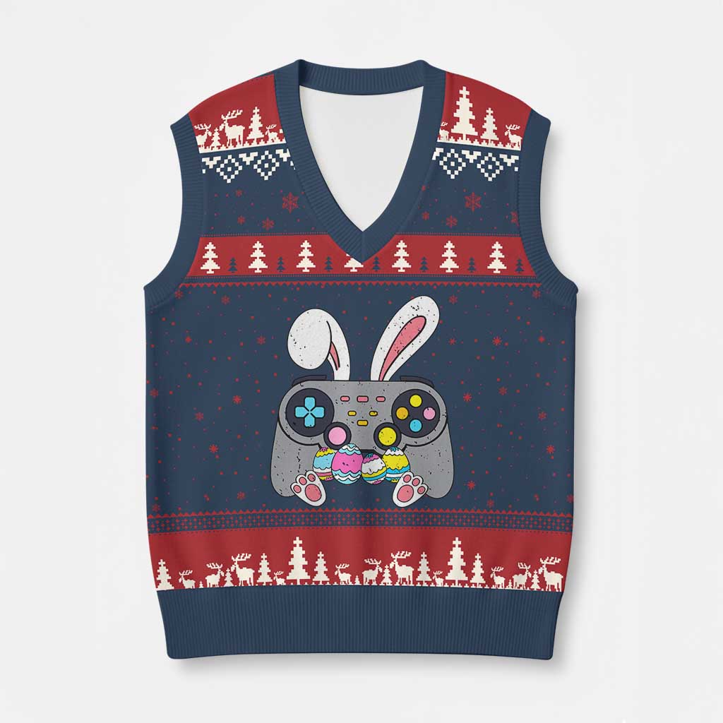 Easter Video Game V-Neck Knit Sweater Vest Bunny Eggs Gaming Gamer TS10 Navy Red Print Your Wear