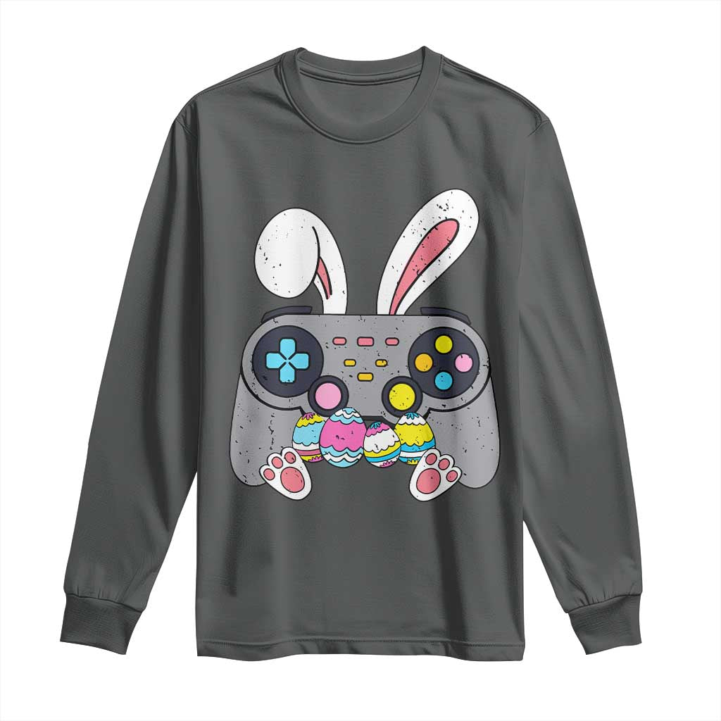 Easter Video Game Long Sleeve Shirt Bunny Eggs Gaming Gamer TS10 Dark Heather Print Your Wear