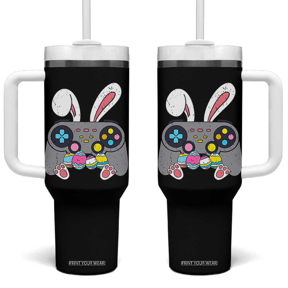 Easter Video Game Tumbler With Handle Bunny Eggs Gaming Gamer TS10 One Size: 40 oz Black Print Your Wear