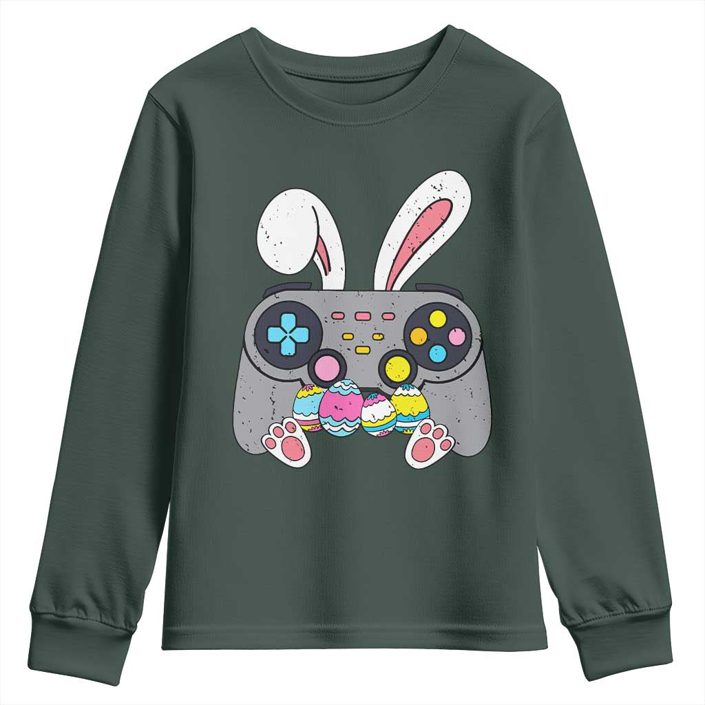 Easter Video Game Youth Sweatshirt Bunny Eggs Gaming Gamer TS10 Dark Forest Green Print Your Wear