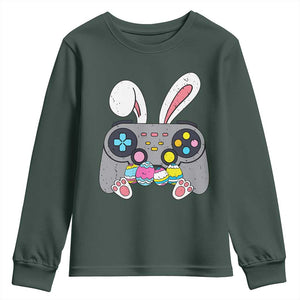 Easter Video Game Youth Sweatshirt Bunny Eggs Gaming Gamer TS10 Dark Forest Green Print Your Wear