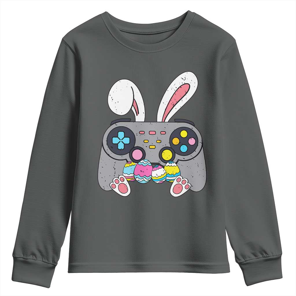 Easter Video Game Youth Sweatshirt Bunny Eggs Gaming Gamer TS10 Dark Heather Print Your Wear
