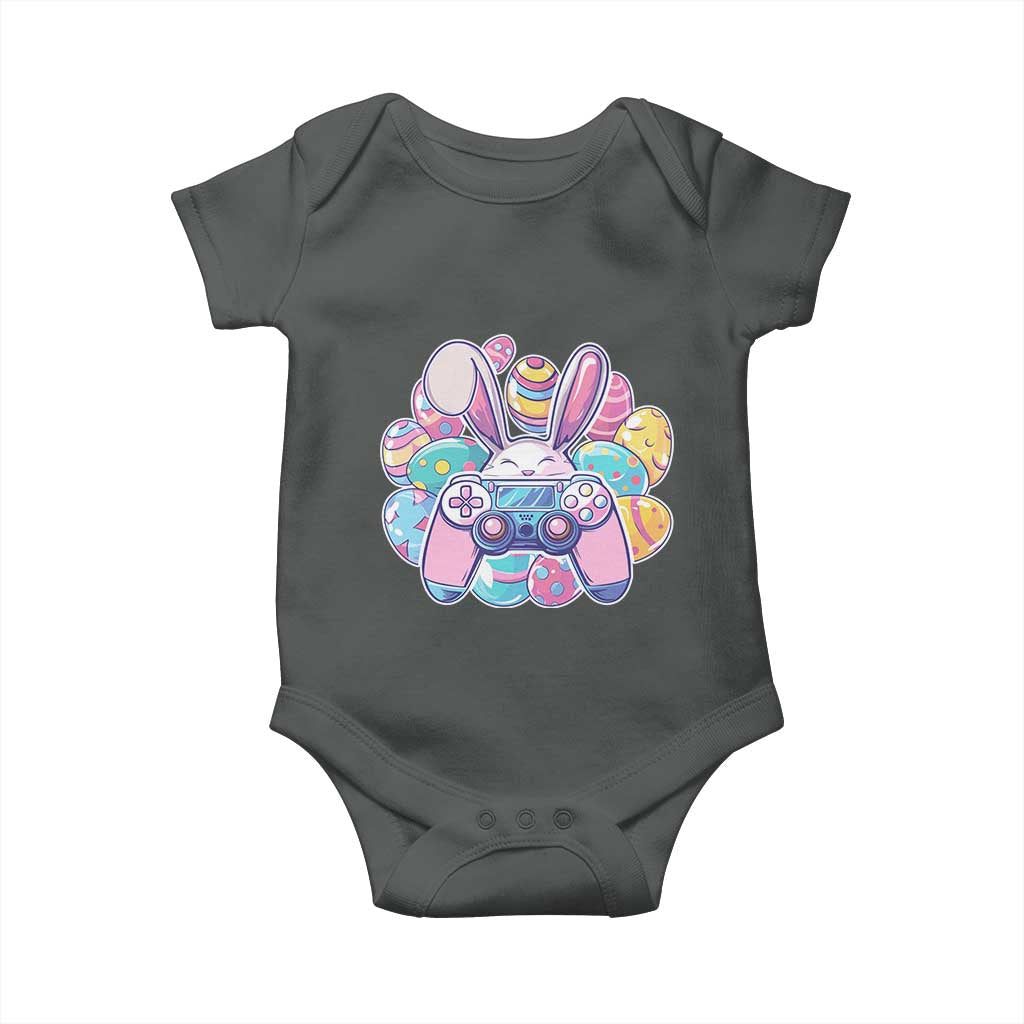 Easter Video Game Baby Onesie Cute Bunny Eggs Gaming Gamer TS10 Dark Heather Print Your Wear