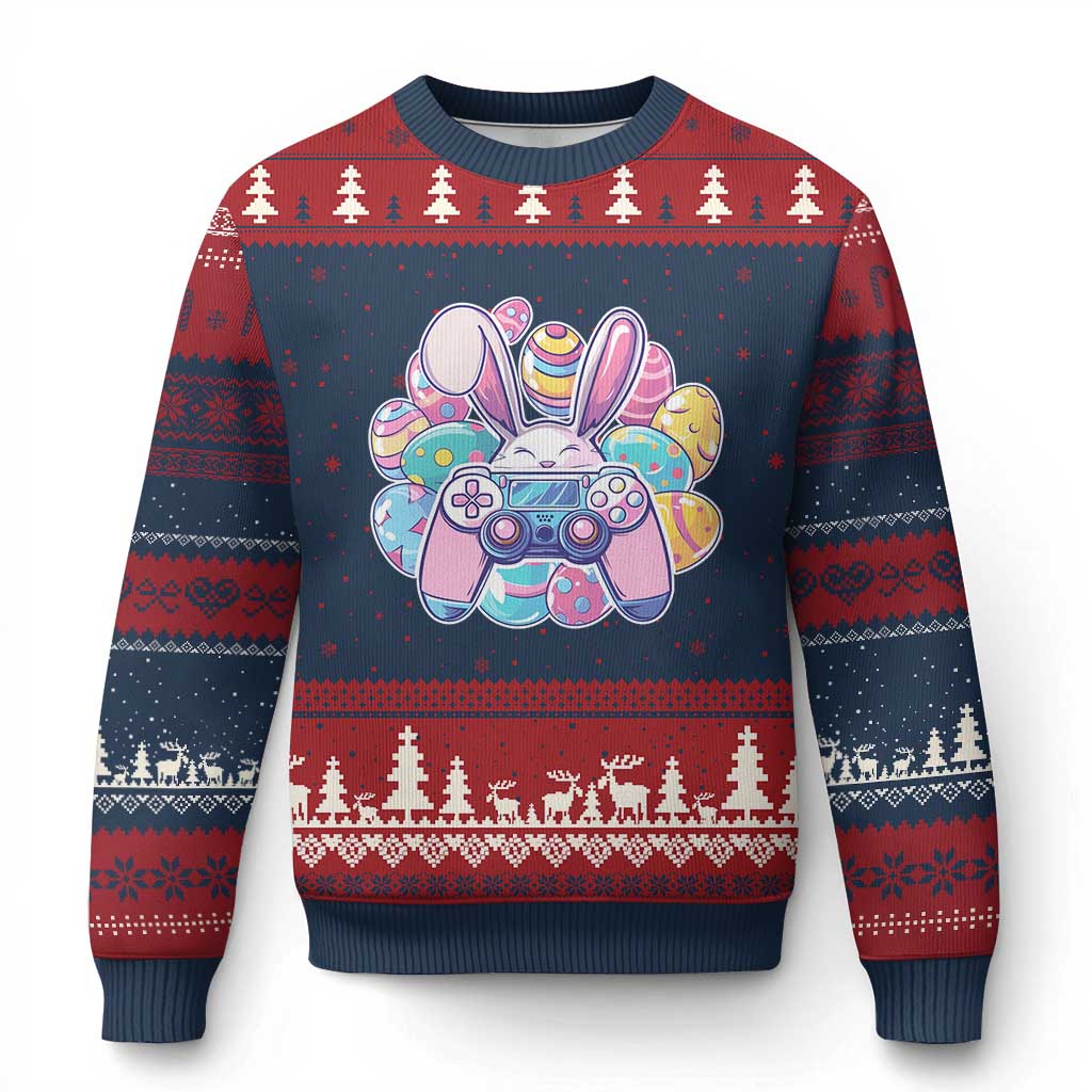 Easter Video Game Ugly Christmas Sweater Cute Bunny Eggs Gaming Gamer TS10 Navy Red Print Your Wear