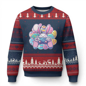 Easter Video Game Ugly Christmas Sweater Cute Bunny Eggs Gaming Gamer TS10 Navy Red Print Your Wear