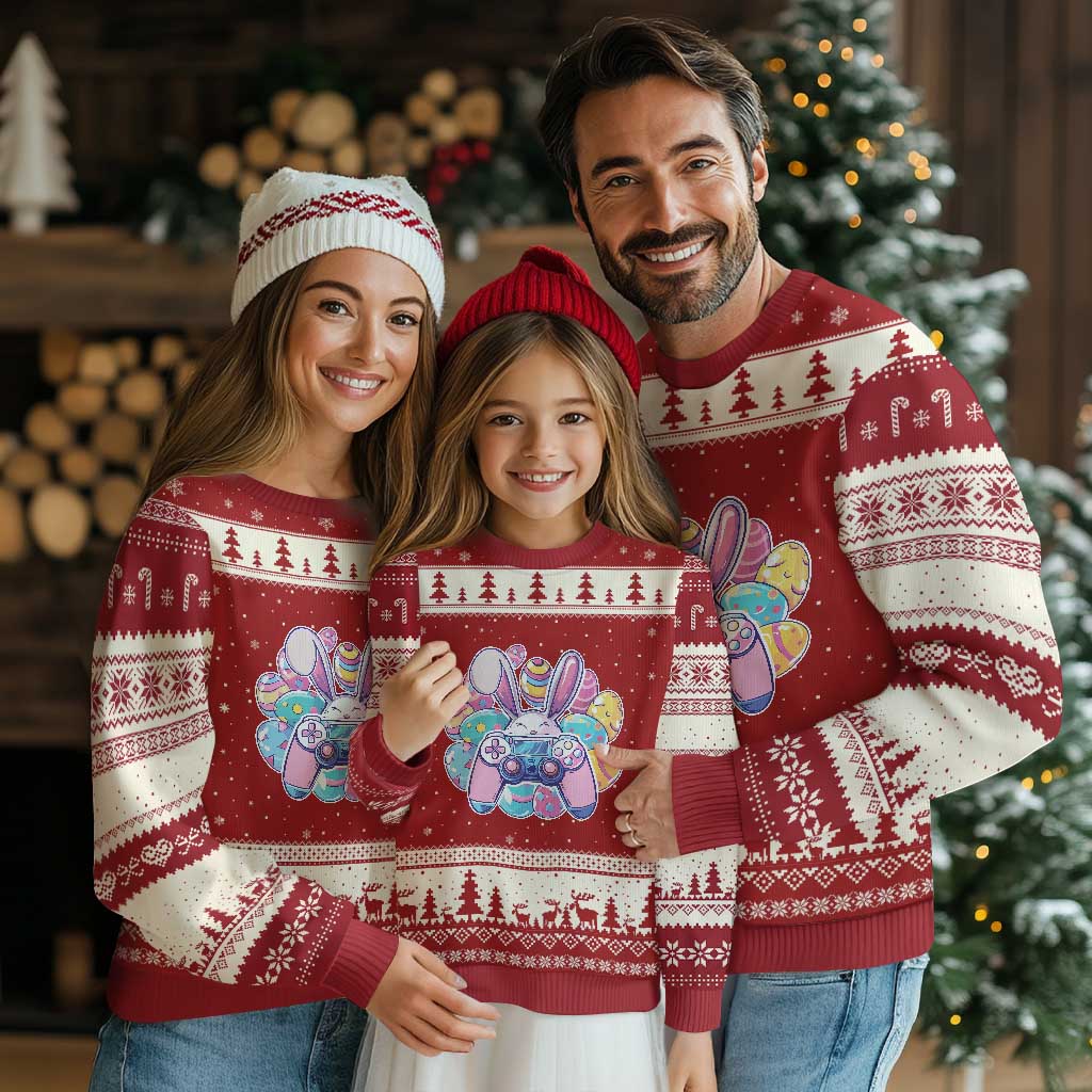 Easter Video Game Ugly Christmas Sweater Cute Bunny Eggs Gaming Gamer TS10 Red Beige Print Your Wear