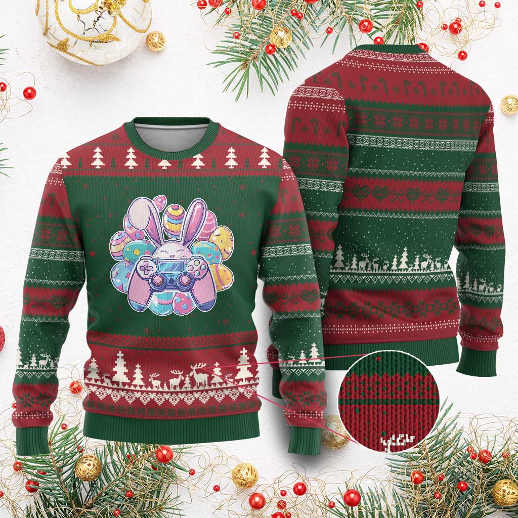 Easter Video Game Ugly Christmas Sweater Cute Bunny Eggs Gaming Gamer TS10 Red Green Print Your Wear