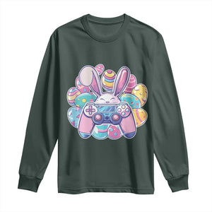 Easter Video Game Long Sleeve Shirt Cute Bunny Eggs Gaming Gamer TS10 Dark Forest Green Print Your Wear
