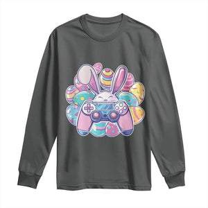 Easter Video Game Long Sleeve Shirt Cute Bunny Eggs Gaming Gamer TS10 Dark Heather Print Your Wear