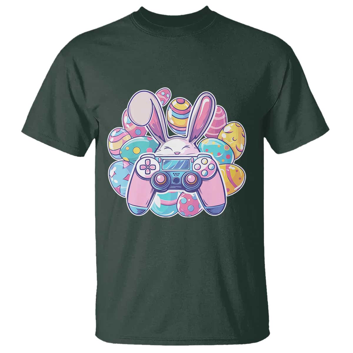Easter Video Game T Shirt Cute Bunny Eggs Gaming Gamer TS10 Dark Forest Green Print Your Wear