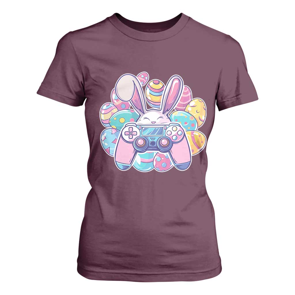 Easter Video Game T Shirt For Women Cute Bunny Eggs Gaming Gamer TS10 Maroon Print Your Wear