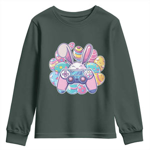 Easter Video Game Youth Sweatshirt Cute Bunny Eggs Gaming Gamer TS10 Dark Forest Green Print Your Wear