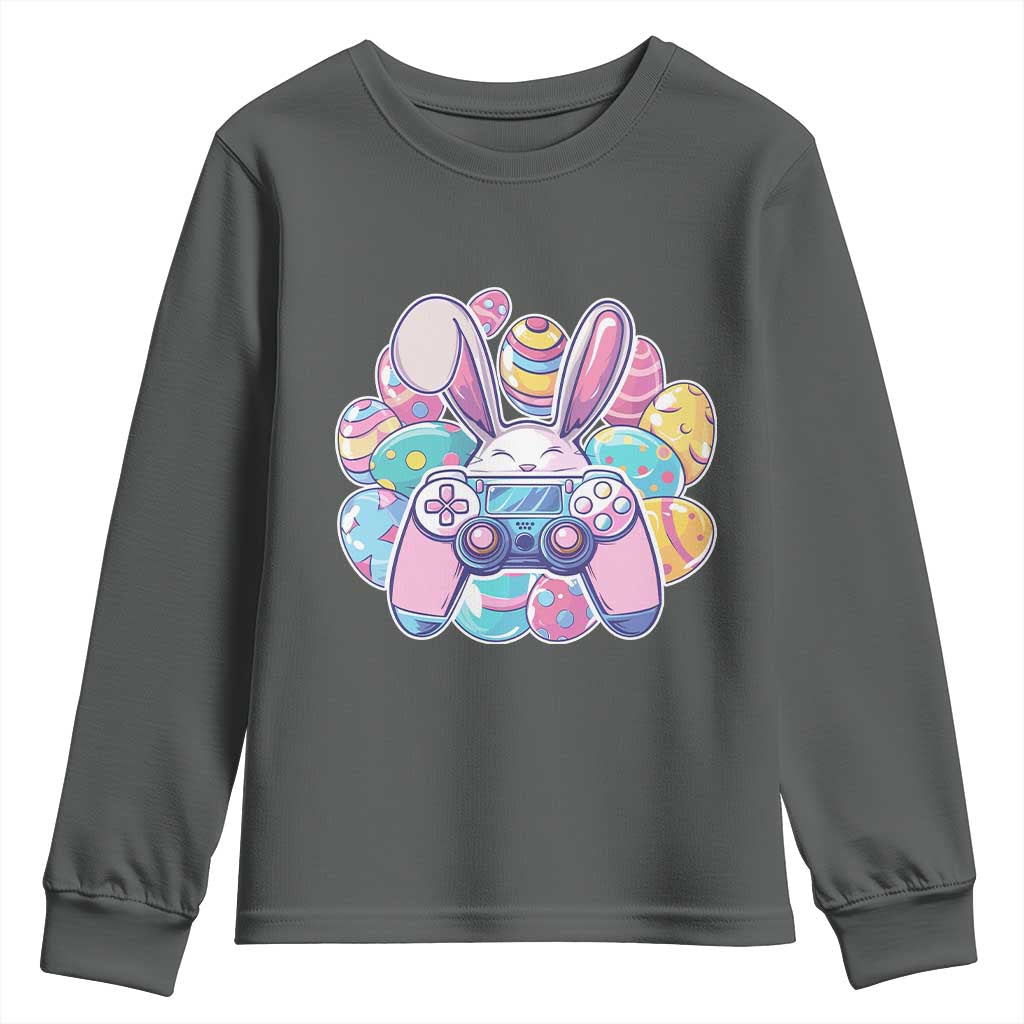 Easter Video Game Youth Sweatshirt Cute Bunny Eggs Gaming Gamer TS10 Dark Heather Print Your Wear