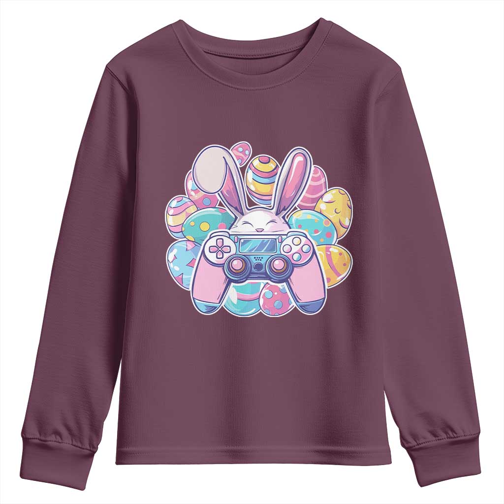 Easter Video Game Youth Sweatshirt Cute Bunny Eggs Gaming Gamer TS10 Maroon Print Your Wear
