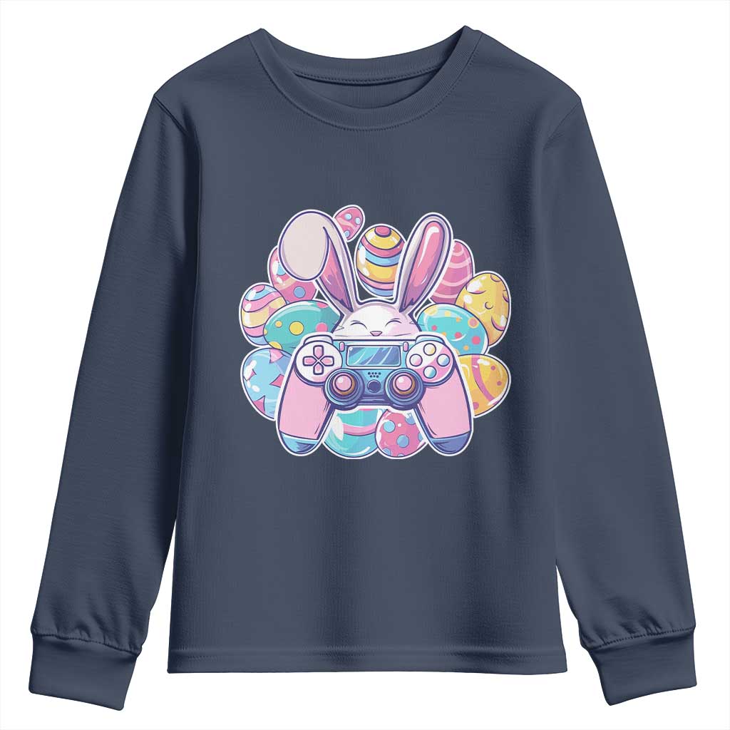 Easter Video Game Youth Sweatshirt Cute Bunny Eggs Gaming Gamer TS10 Navy Print Your Wear