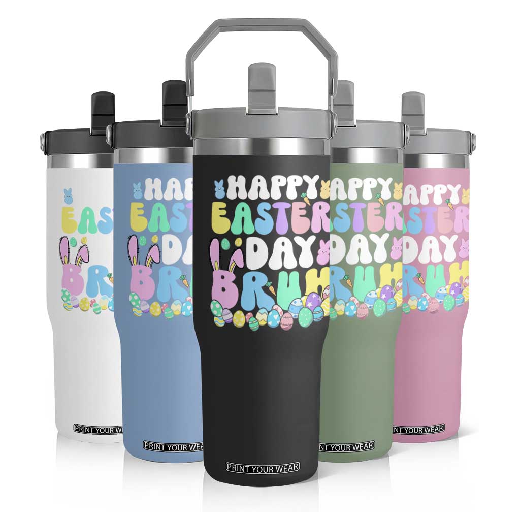Bruh Easter Flip Straw Tumbler Teens Boys Kids Cute Bunny Eggs TS10 Print Your Wear