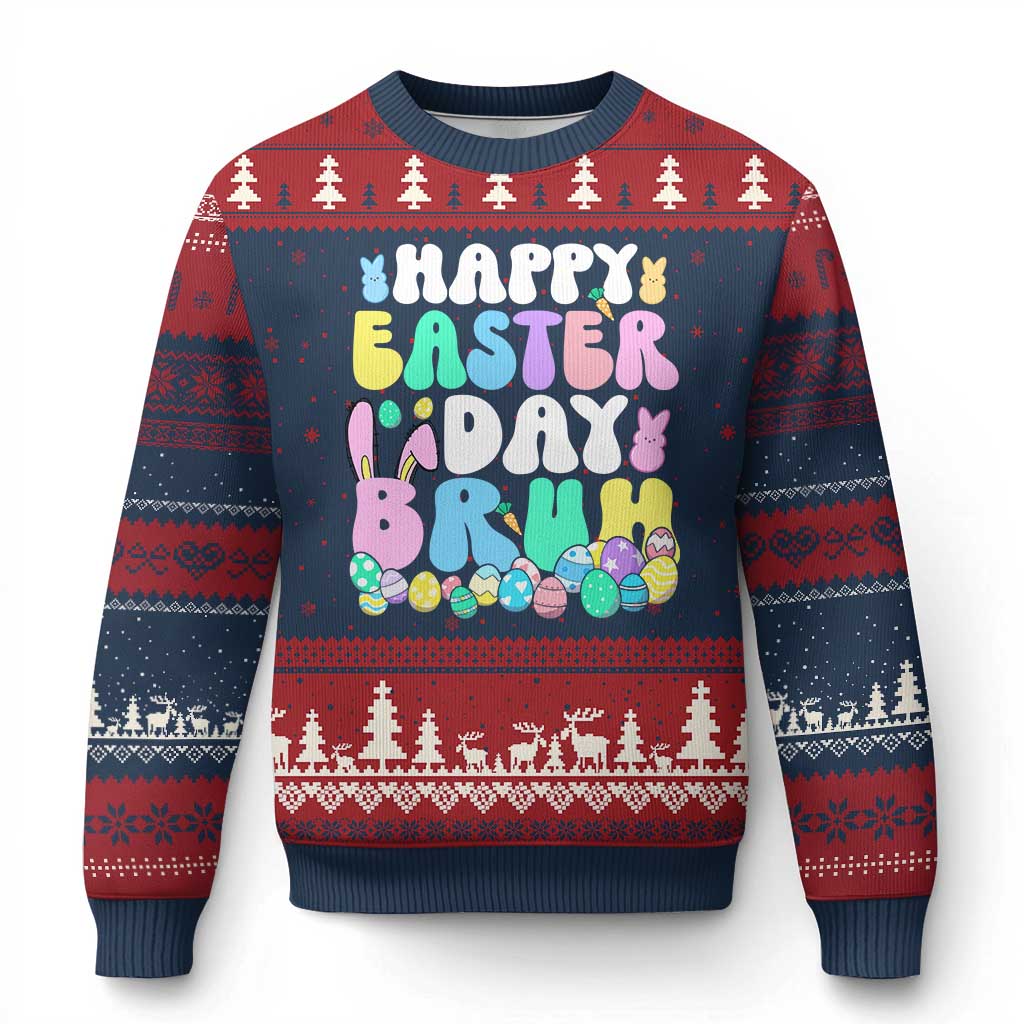 Bruh Easter Ugly Christmas Sweater Teens Boys Kids Cute Bunny Eggs TS10 Navy Red Print Your Wear