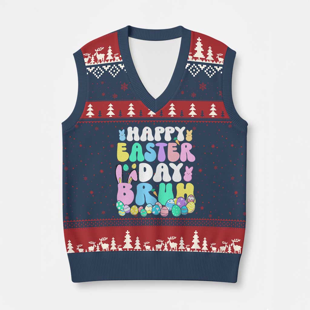Bruh Easter V-Neck Knit Sweater Vest Teens Boys Kids Cute Bunny Eggs TS10 Navy Red Print Your Wear