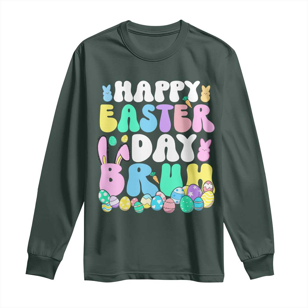 Bruh Easter Long Sleeve Shirt Teens Boys Kids Cute Bunny Eggs TS10 Dark Forest Green Print Your Wear