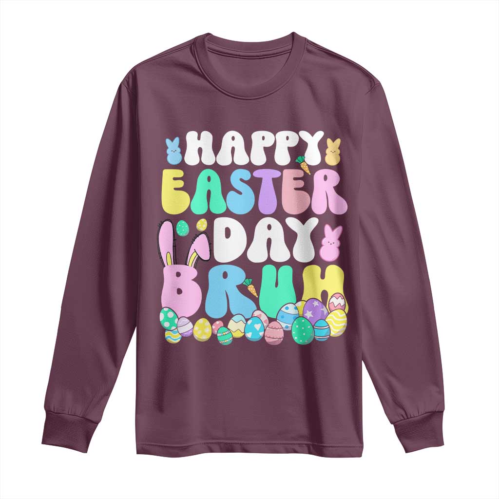 Bruh Easter Long Sleeve Shirt Teens Boys Kids Cute Bunny Eggs TS10 Maroon Print Your Wear
