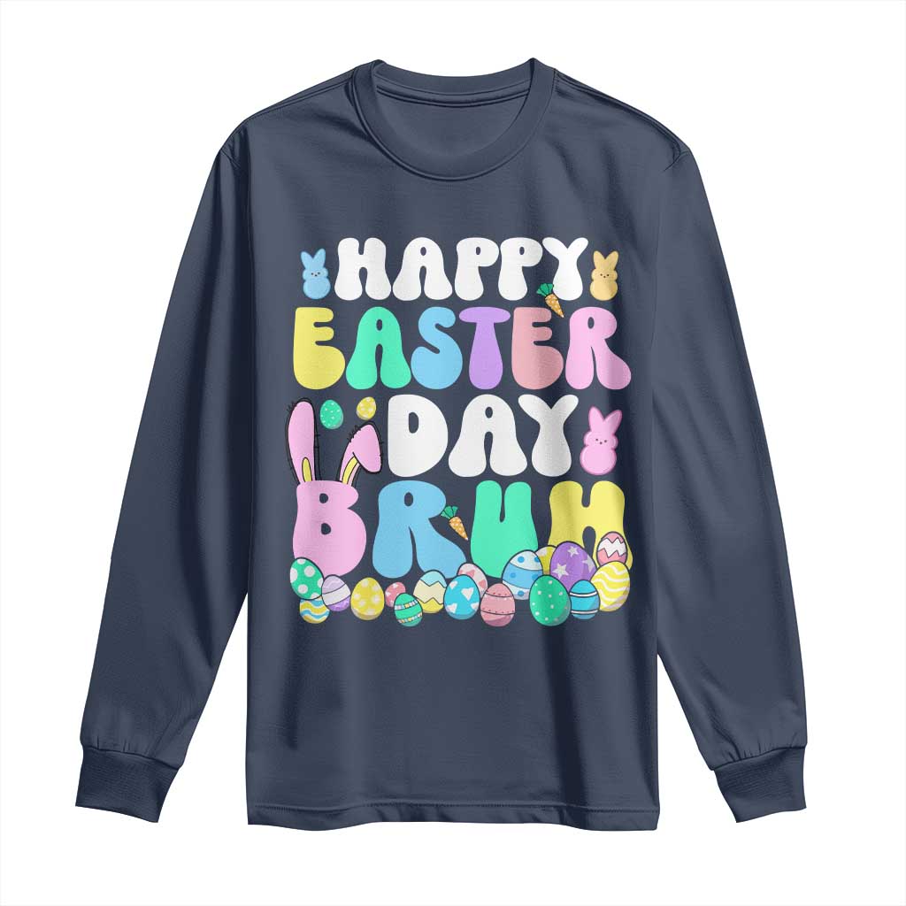 Bruh Easter Long Sleeve Shirt Teens Boys Kids Cute Bunny Eggs TS10 Navy Print Your Wear