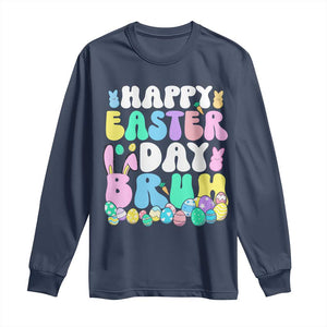 Bruh Easter Long Sleeve Shirt Teens Boys Kids Cute Bunny Eggs TS10 Navy Print Your Wear
