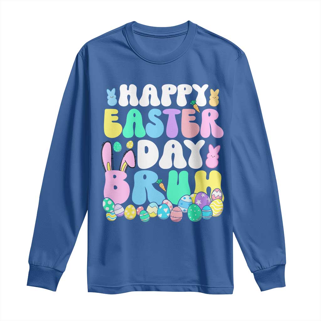 Bruh Easter Long Sleeve Shirt Teens Boys Kids Cute Bunny Eggs TS10 Royal Blue Print Your Wear