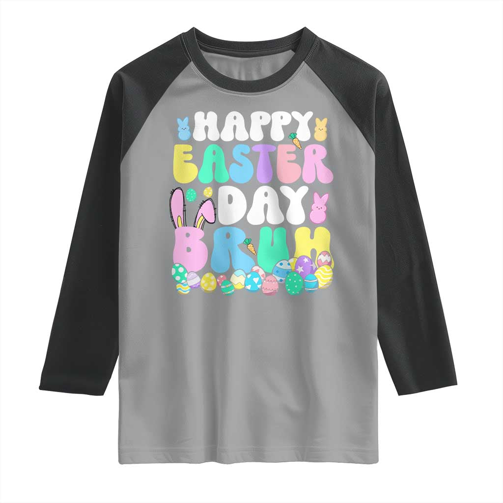 Bruh Easter Raglan Shirt Teens Boys Kids Cute Bunny Eggs TS10 Sport Gray Black Print Your Wear