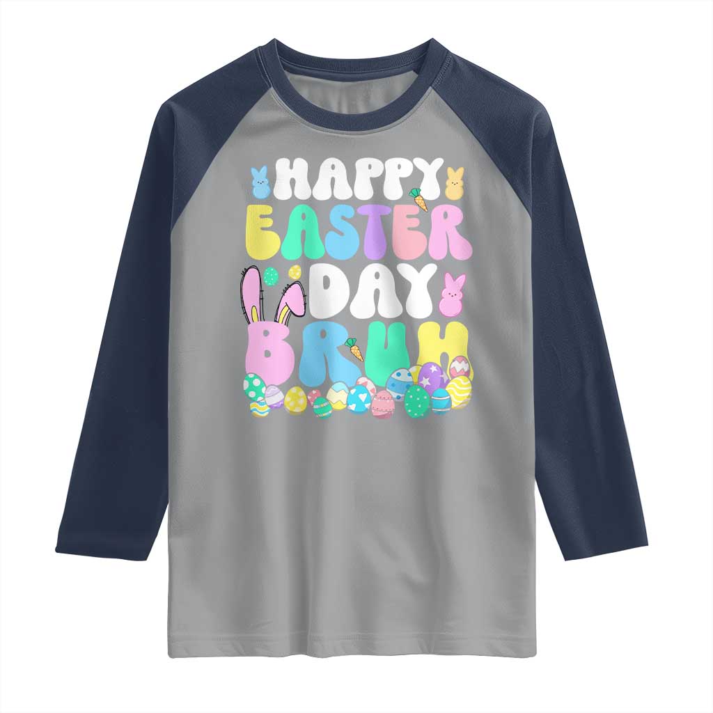 Bruh Easter Raglan Shirt Teens Boys Kids Cute Bunny Eggs TS10 Sport Gray Navy Print Your Wear