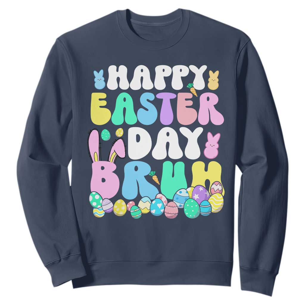 Bruh Easter Sweatshirt Teens Boys Kids Cute Bunny Eggs TS10 Navy Print Your Wear