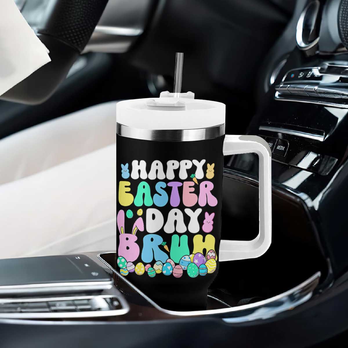 Bruh Easter Tumbler With Handle Teens Boys Kids Cute Bunny Eggs TS10 Print Your Wear