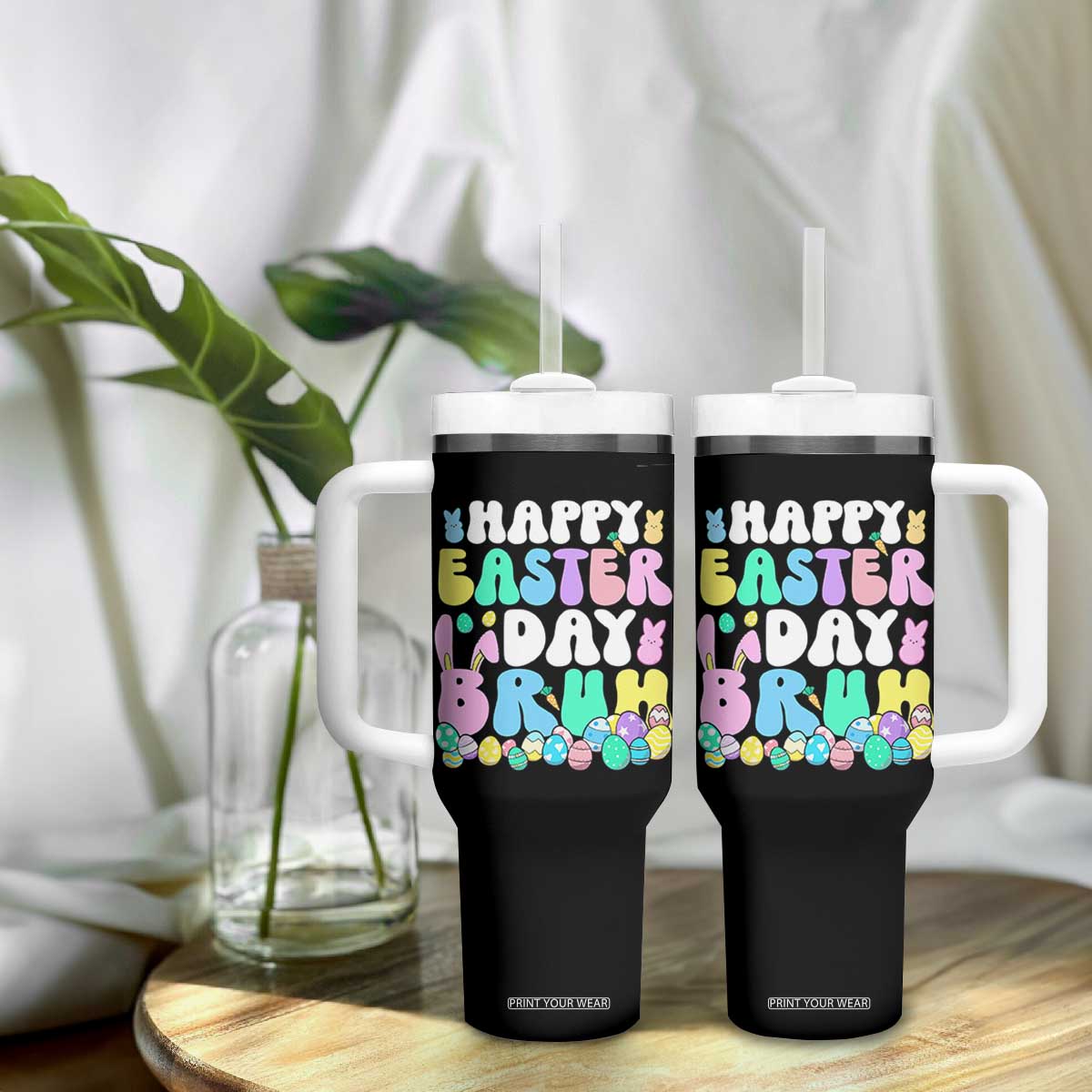 Bruh Easter Tumbler With Handle Teens Boys Kids Cute Bunny Eggs TS10 Print Your Wear