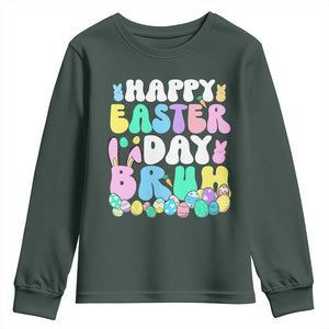 Bruh Easter Youth Sweatshirt Teens Boys Kids Cute Bunny Eggs TS10 Dark Forest Green Print Your Wear